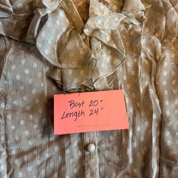 Lapis Sleeveless Ruffle Front Top Large Grey Swiss Dot Chiffon Blouse NWT - Picture 7 of 7
